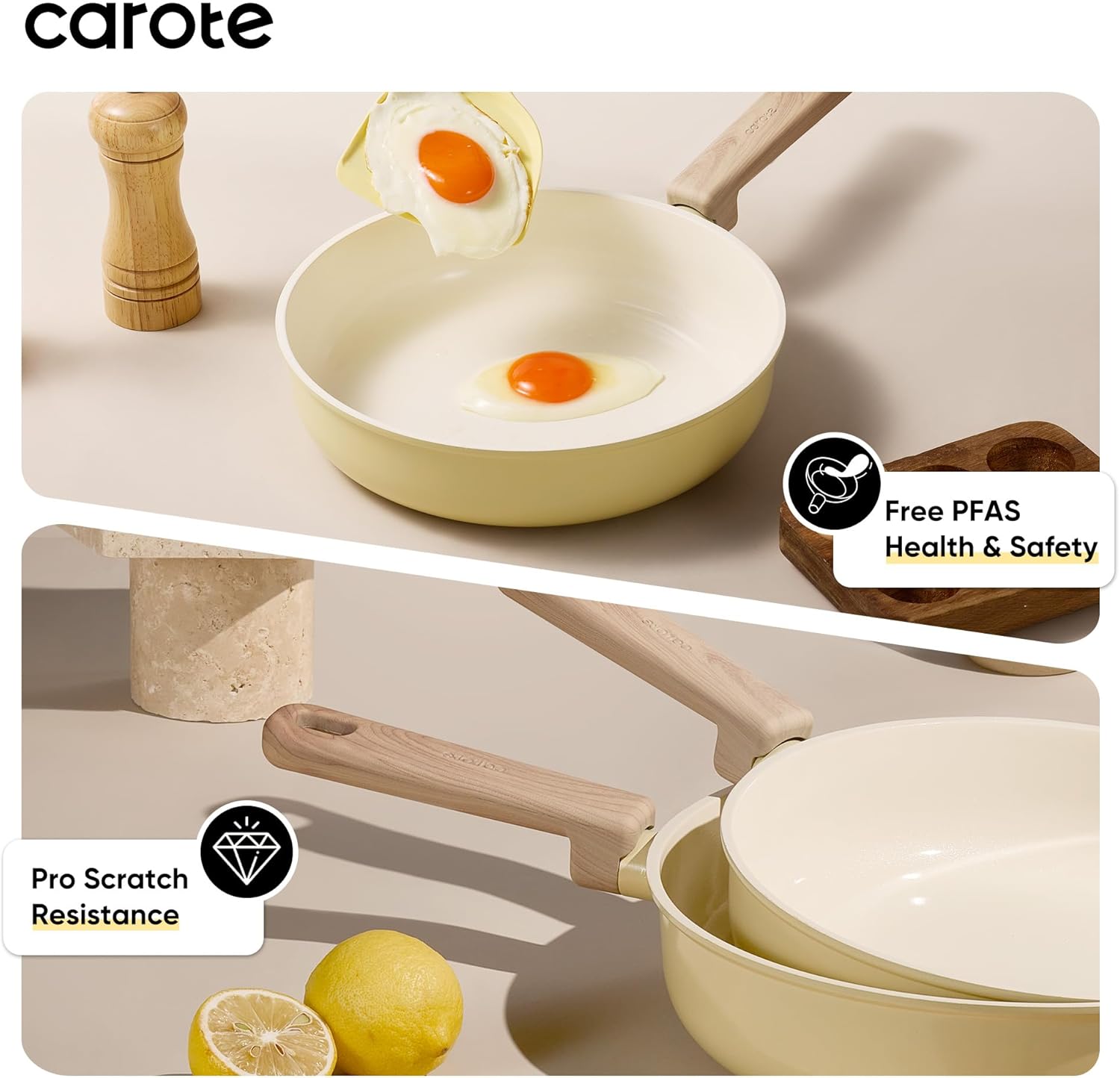 CAROTE  Ceramic Cookware Set, Pots and Pans Non Stick Kitchen Cookware Sets, Pots and Pans Set Cooking Set with Knife Set