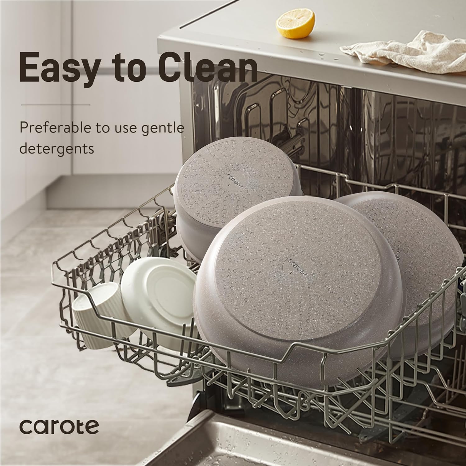 CAROTE 19pcs Pots and Pans Set Non Stick, Nonstick Cookware Set Detachable Handle, Induction Kitchen Cooking Sets with Removable Handle, RV Kitchen, Oven Safe, Taupe