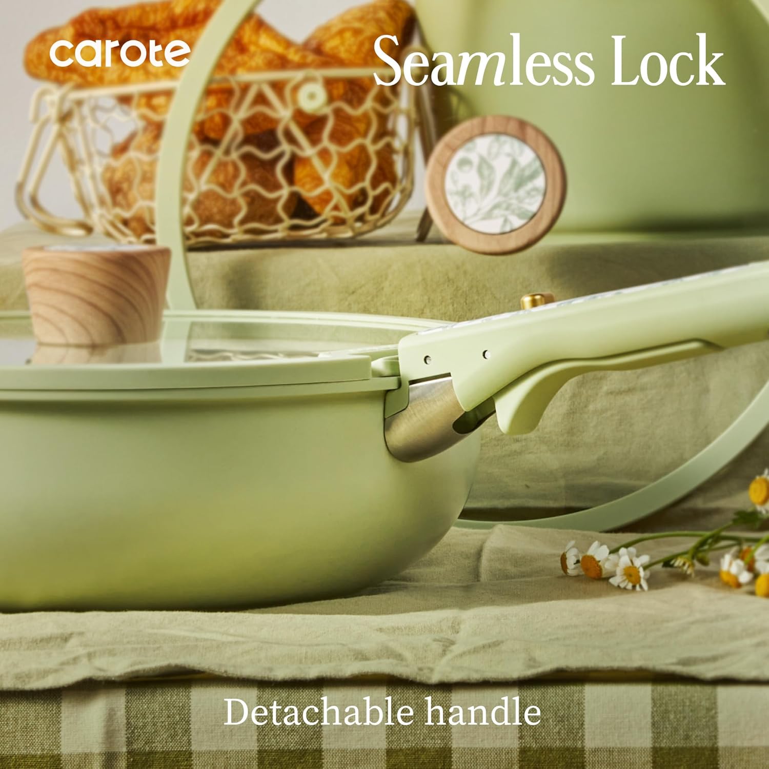 CAROTE 25-Piece Ceramic Cookware Set, Nonstick Pots and Pans Set with Detachable Handle, Non-Toxic Kitchen Cooking Set, Dishwasher & Oven Safe, Induction Compatible, PFAS Free, Green