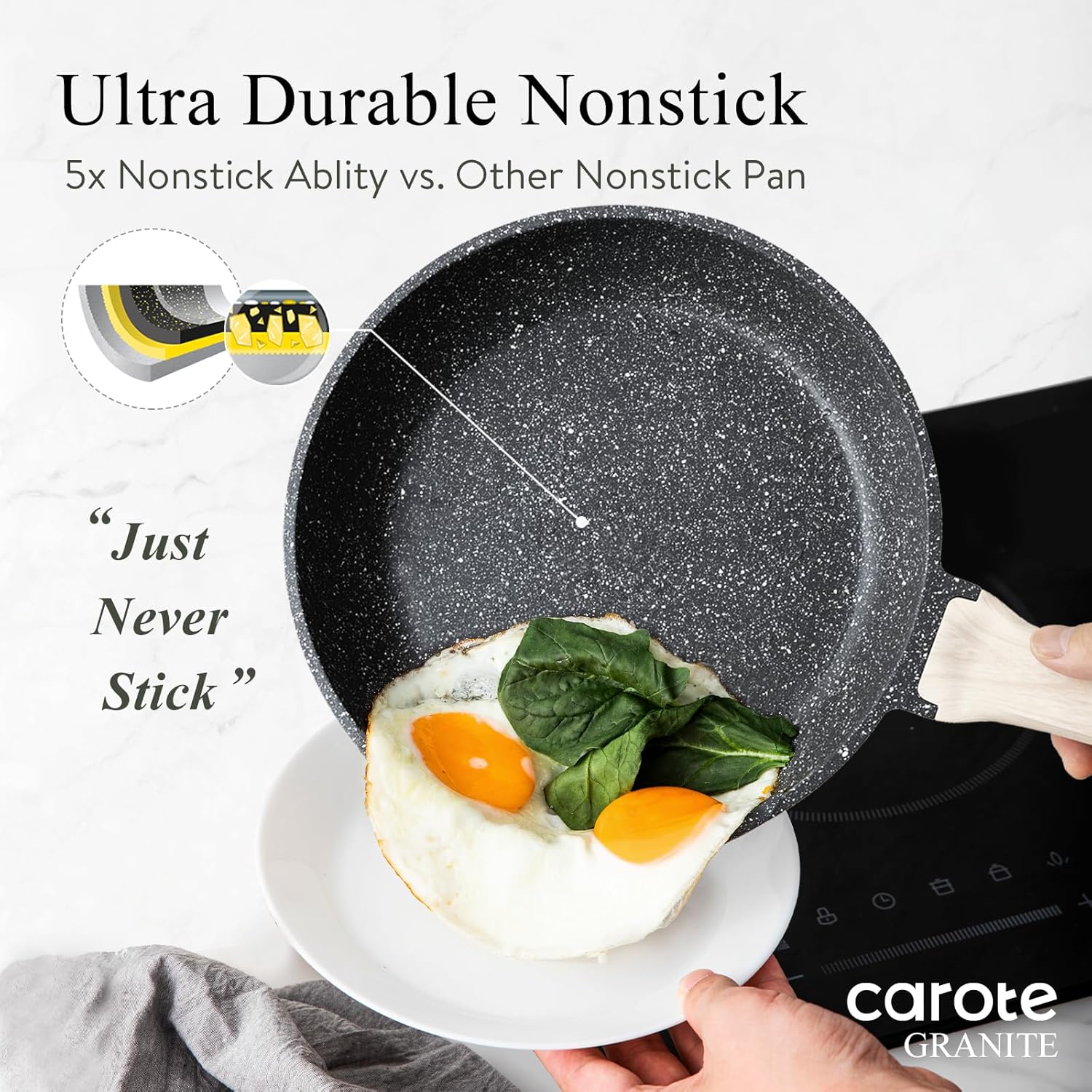CAROTE 14 Pots and Pans Set Non Stick, Cookware Sets Induction Cookware Granite Cooking Set with Frying Pans, Saucepans, Saute Pan, Extra Large Casserole